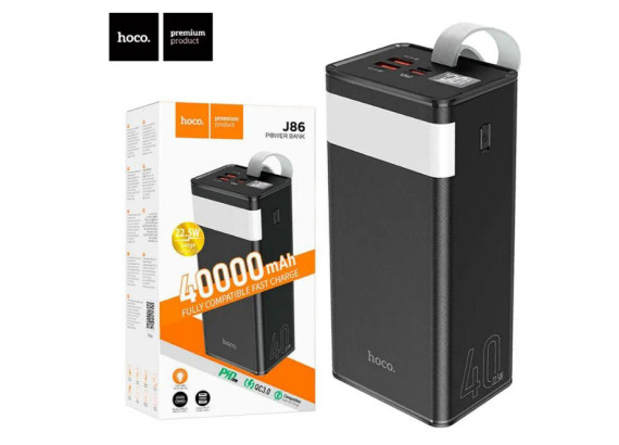 Быстрый повербанк 40000mAh со светильником HOCO J86 Powermaster 22.5W QC3.0 PD3.0 Black